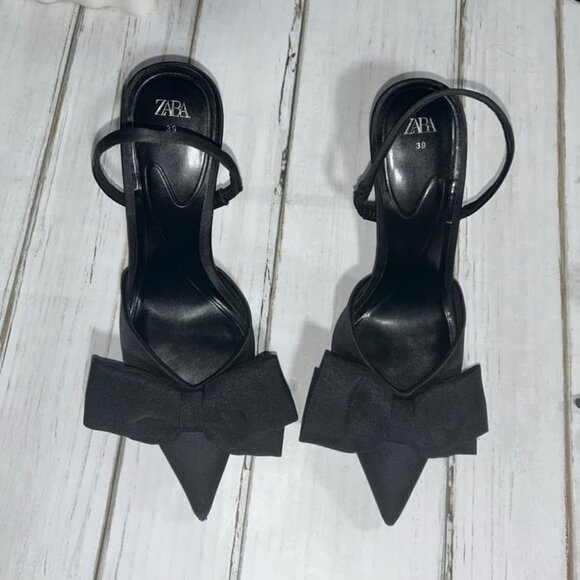 Zara Satin Slingback heels with Bow detail - Picture 1 of 4
